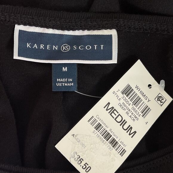 Karen Scott Medium Top Holiday Christmas Heart Long Sleeve Stretch Glitter Black - Picture 6 of 8